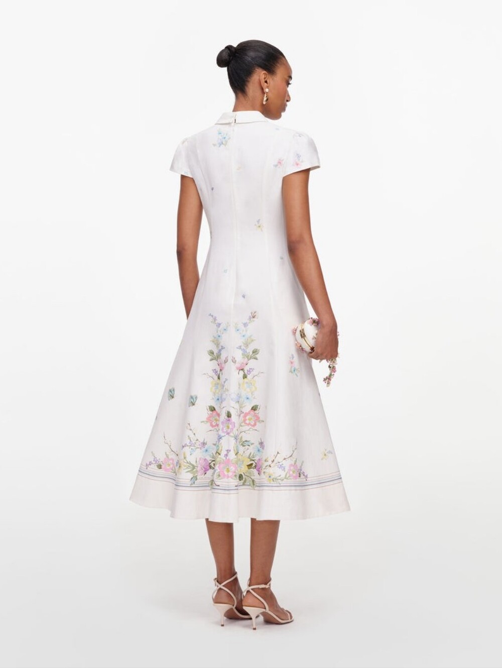 Self Portrait White Floral Linen Blend Midi Dress - Picture 3 of 7